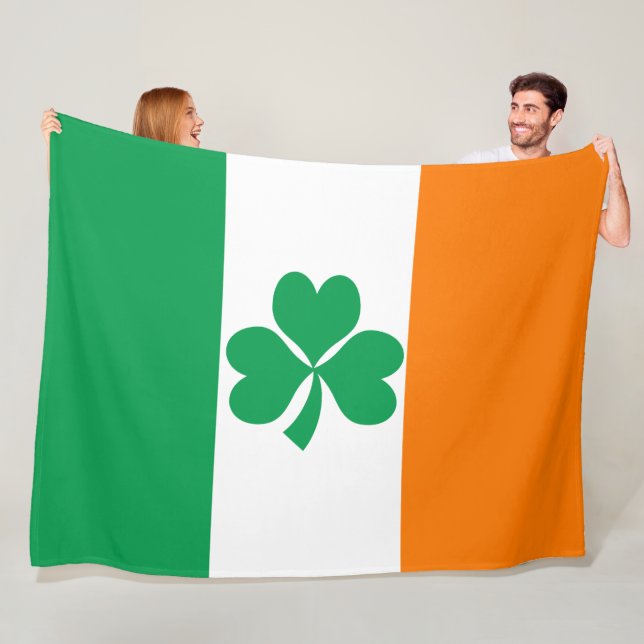 Flag of Ireland Shamrock large Fleece Blanket (In Situ)