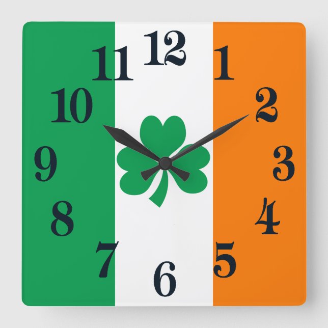 Flag of Ireland Shamrock Square Wall Clock (Front)