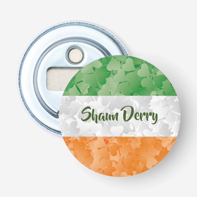 Flag of Ireland with shamrocks pattern Bottle Open Opener (Front)