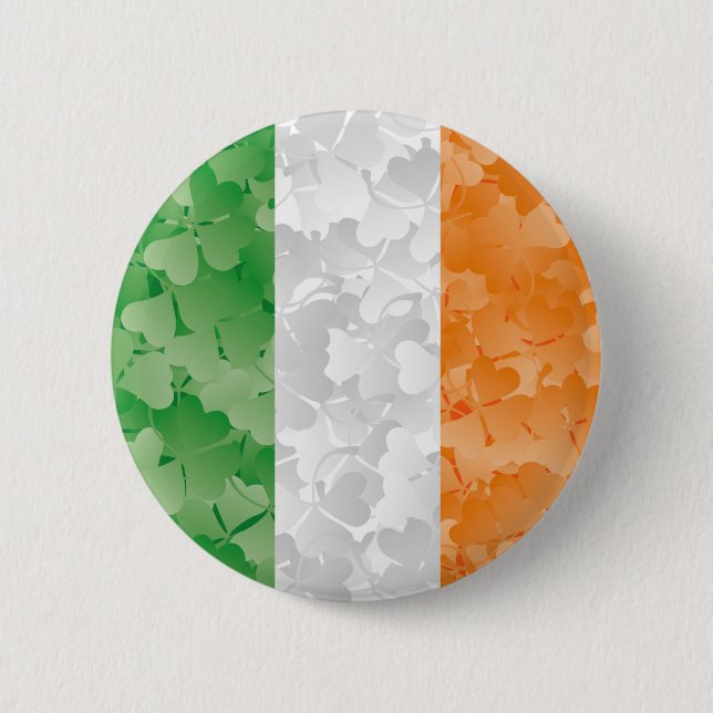 Flag of Ireland with shamrocks pattern Button (Front)