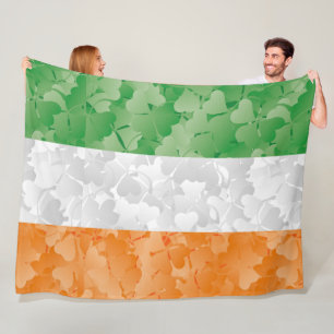 Flag of Ireland with shamrocks pattern Fleece Blanket
