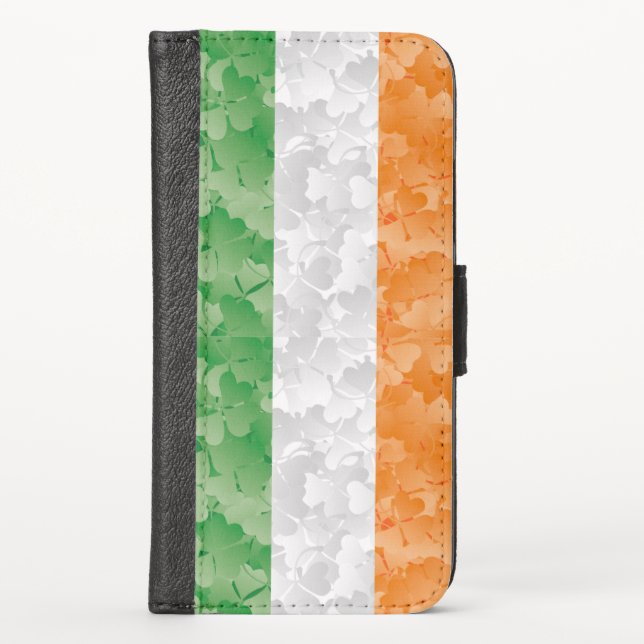 Flag of Ireland with shamrocks pattern iPhone Wallet Case (Front)