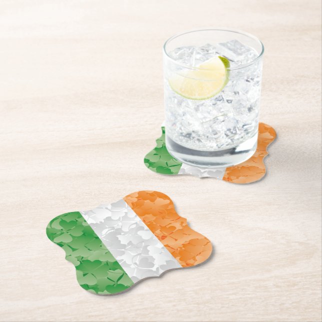 Flag of Ireland with shamrocks pattern Paper Coaster (Insitu)