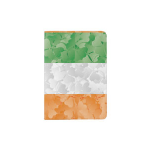 Flag of Ireland with shamrocks pattern Passport Holder