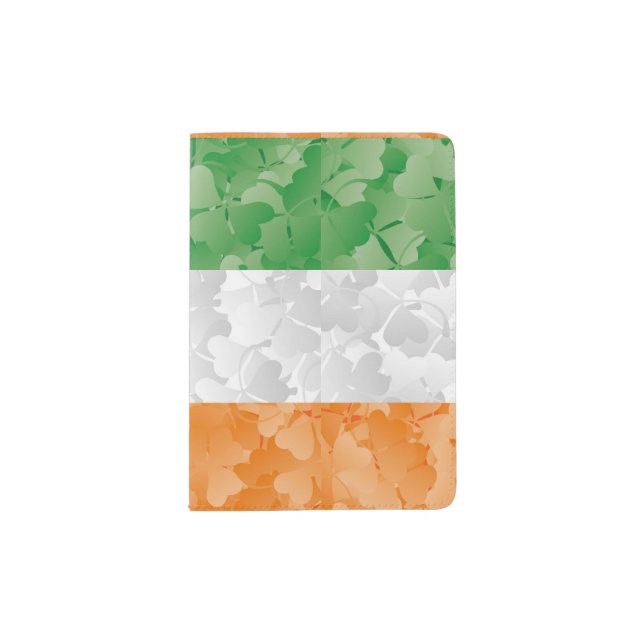 Flag of Ireland with shamrocks pattern Passport Holder (Front)