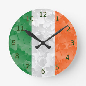 Flag of Ireland with shamrocks pattern Round Clock