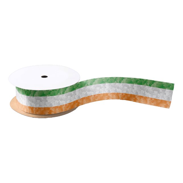 Flag of Ireland with shamrocks pattern Satin Ribbo Ribbon (Spool)