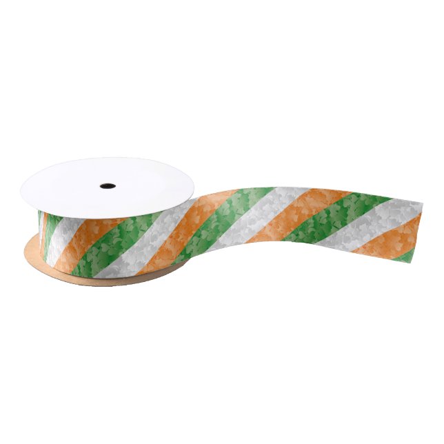 Flag of Ireland with shamrocks pattern Satin Ribbo Ribbon (Spool)