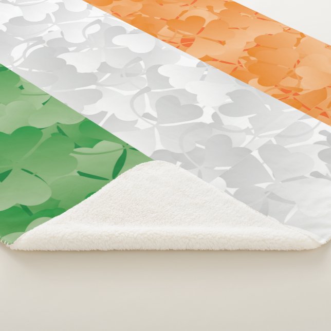 Flag of Ireland with shamrocks pattern Sherpa Blanket (3/4)
