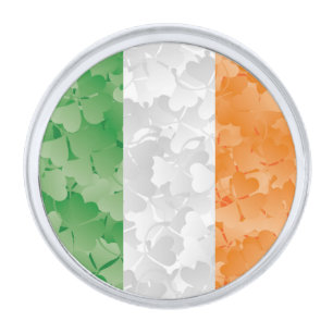 Flag of Ireland with shamrocks pattern Silver Finish Lapel Pin