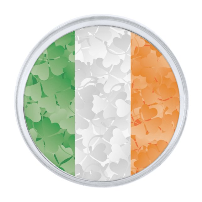 Flag of Ireland with shamrocks pattern Silver Finish Lapel Pin (Front)