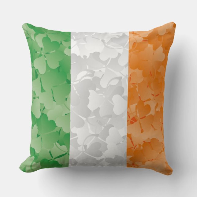 Flag of Ireland with shamrocks pattern Throw Pillow (Front)