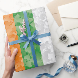 Flag of Ireland with shamrocks pattern Wrapping Paper