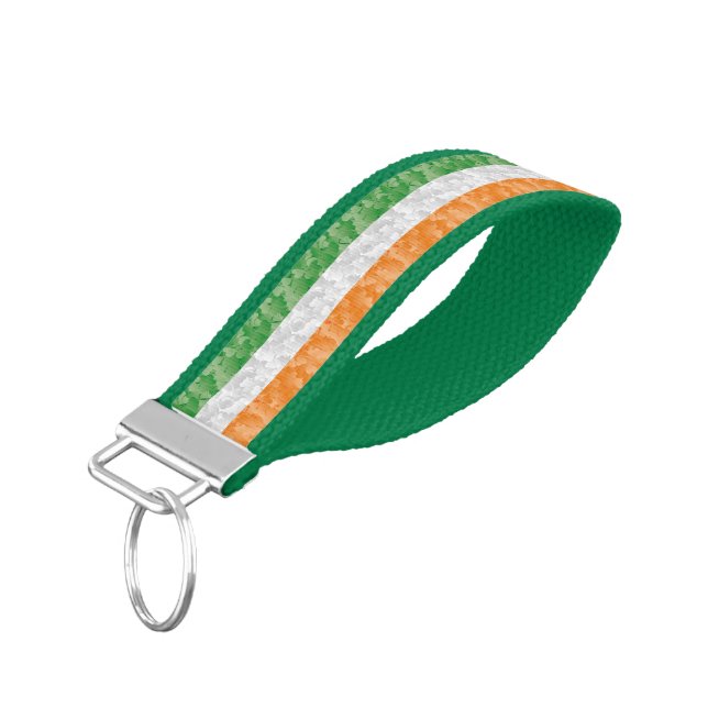 Flag of Ireland with shamrocks pattern Wrist Keychain (Angled Down)