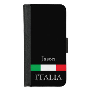 Flag of Italy black monogram name iPhone 8/7 Wallet Case