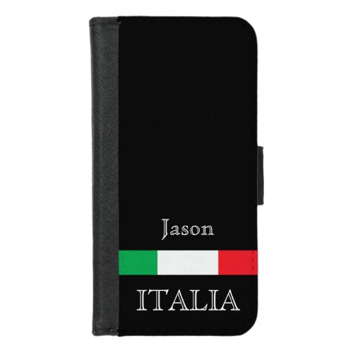 Flag of Italy black monogram name iPhone 87 Wallet Case