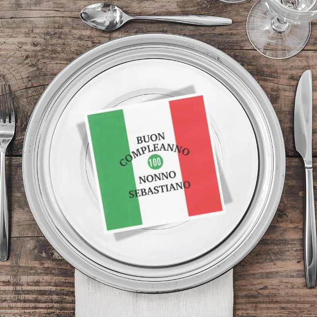 Flag of Italy Buon Compleanno or Anniversario  Napkins (Flag of Italy Napkin with custom wording and number for birthday and anniversary)
