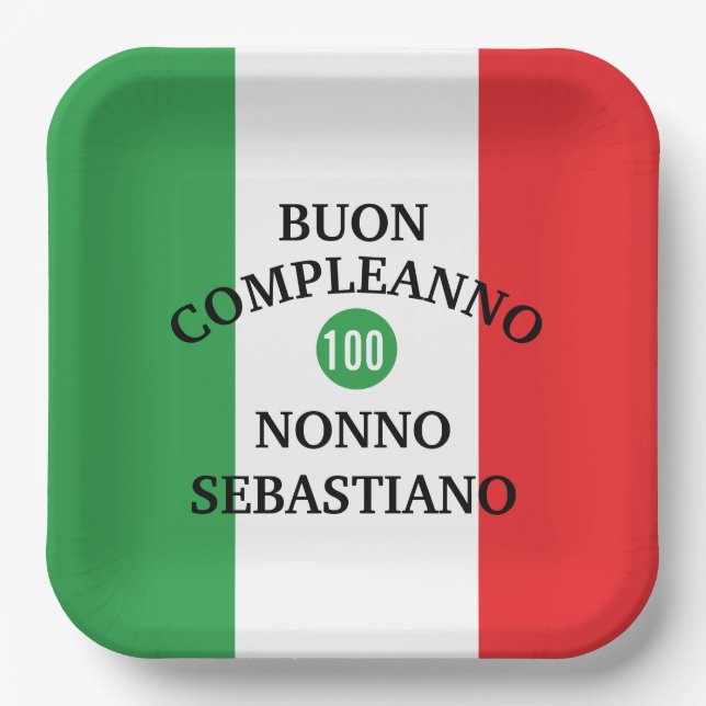 Flag of Italy Buon Compleanno or Anniversario  Paper Plates (Front)