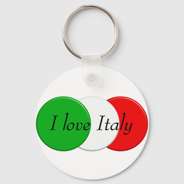 Flag of Italy. I love Italy. text. Keychain (Front)