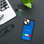 Flag of Italy on azure blue ocean add name OtterBox iPhone 14 Case<br><div class="desc">A banner with the colors of the Italian flag,  green,  white and red in veritcal stripes on azure blue background color,  symbolizing the blue Mediterranean ocean.  The word: ITALIA below the banner. Add your name,  white letters.</div>