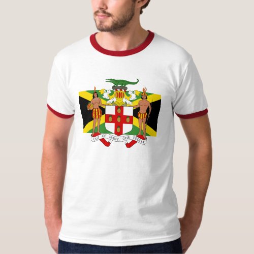 Flag of Jamaica Coat of Arms Mens Ringer T T_Shirt