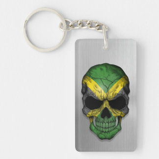 Flag of Jamaica on a Steel Skull Graphic Keychain