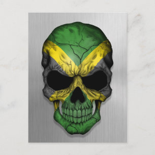 Flag of Jamaica on a Steel Skull Graphic Postcard