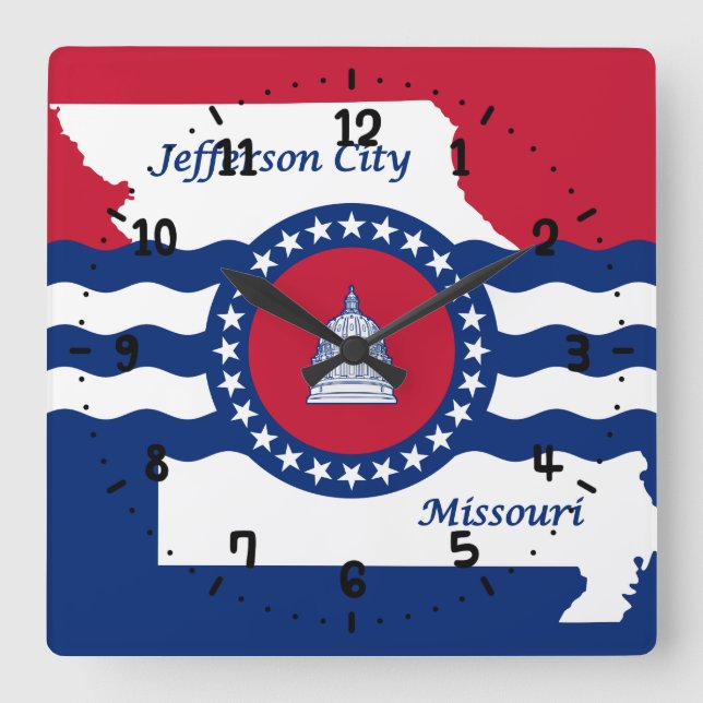 Flag of Jefferson city, Missouri Square Wall Clock (Front)