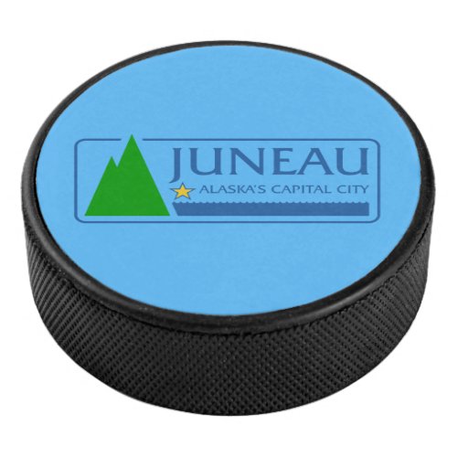 Flag of Juneau Alaska Hockey Puck
