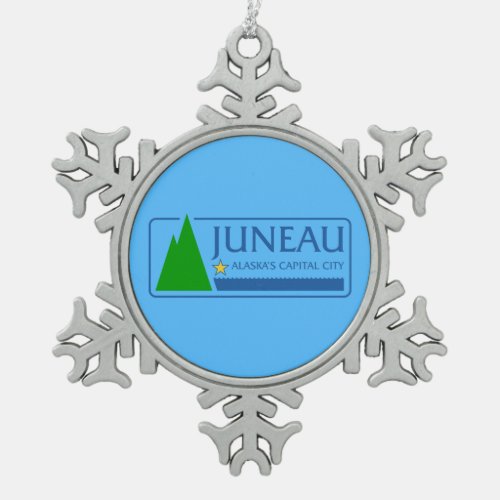 Flag of Juneau Alaska Snowflake Pewter Christmas  Snowflake Pewter Christmas Ornament