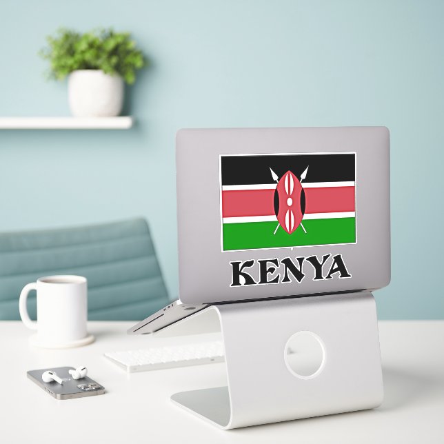 Flag of Kenya, labeled Sticker (Laptop On Desk)
