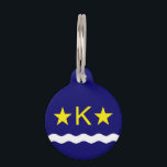 Flag of Kinshasa, Congo Pet Name Tag<br><div class="desc">Pet Tag with design with flag of Kinshasa,  capital city of Democratic Republic of Congo,  blue flag with white wave,  two golden stars and letter ‘K’ in the center</div>