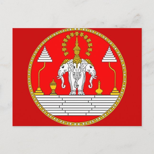 FLAG OF LAOS THREE HEAD ELEPHANT POSTCARD (Front)