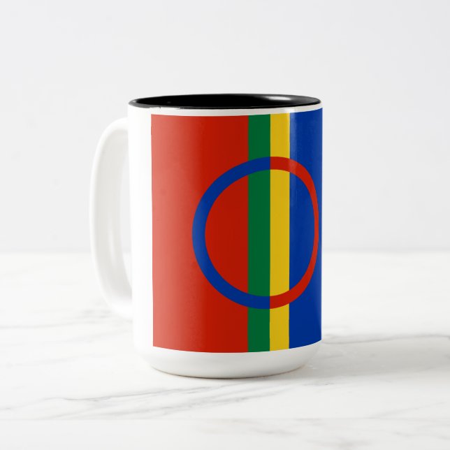 Flag of Lapland (Christmas) (Sami) (Laplander) Two-Tone Coffee Mug (Front Left)