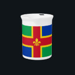 Flag of Lincolnshire Beverage Pitcher<br><div class="desc">Pitcher  with design with a flag of historic county of Lincolnshire,  in England,  Great Britain; green and blue flag with red and yellow cross and a Fleur-de-Lis in the centre</div>