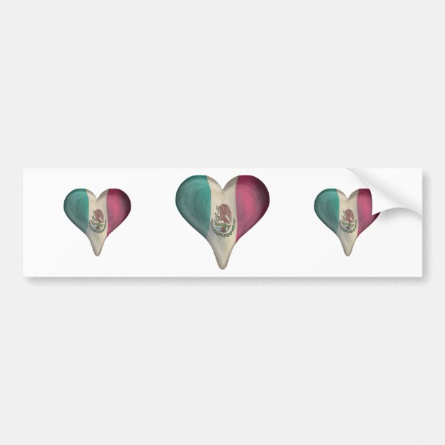 Flag Of Mexico In A Heart Bumper Sticker (Front)