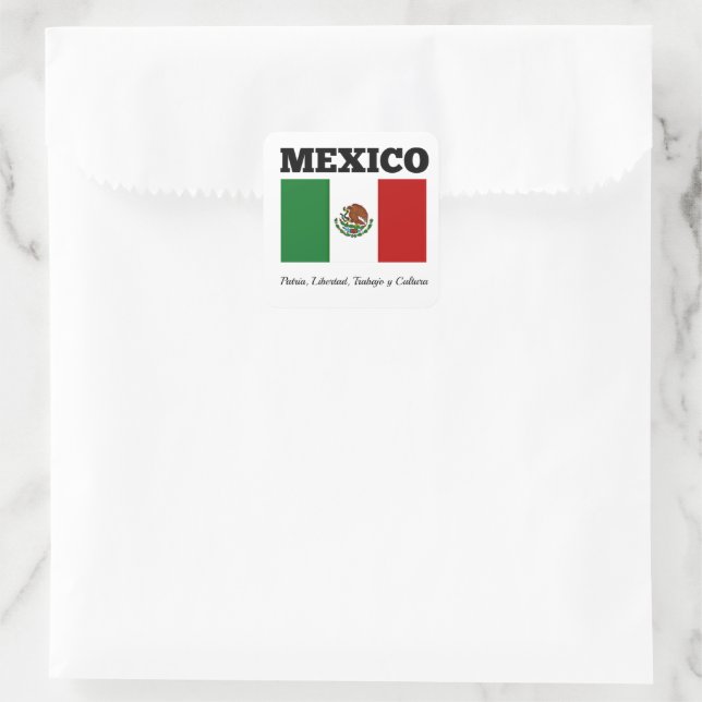 Flag of Mexico, labeled Square Sticker (Bag)