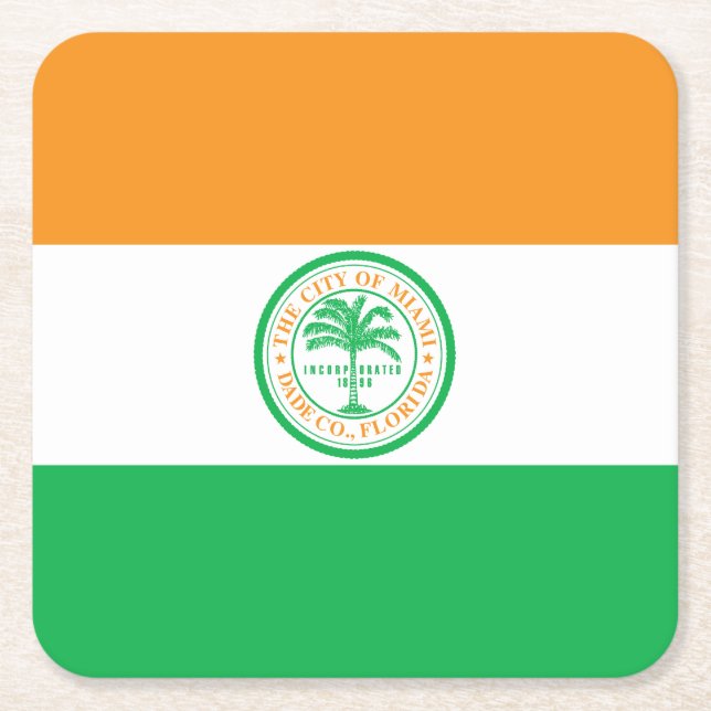 Flag of Miami, Florida Square Paper Coaster (Front)