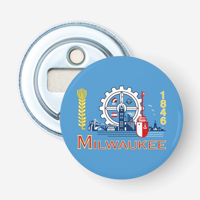 Flag of Milwaukee, Wisconsin Bottle Opener (Front)