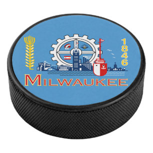 Flag of Milwaukee, Wisconsin Hockey Puck