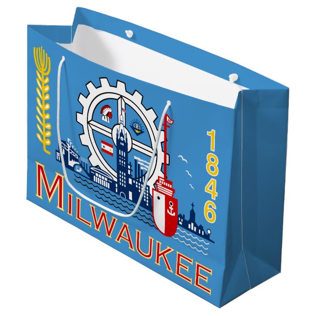 Flag of Milwaukee, Wisconsin Large Gift Bag (Front Angled)