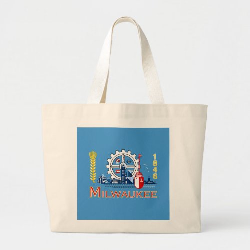 Flag of Milwaukee Wisconsin  Large Tote Bag