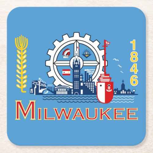 Flag of Milwaukee Wisconsin Square Paper Coaster