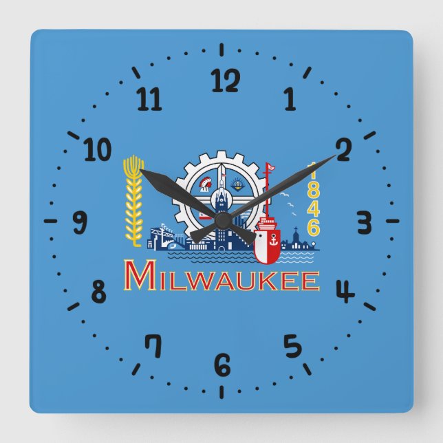 Flag of Milwaukee, Wisconsin Square Wall Clock (Front)