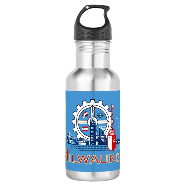 Flag of Milwaukee, Wisconsin  Stainless Steel Water Bottle (Front)