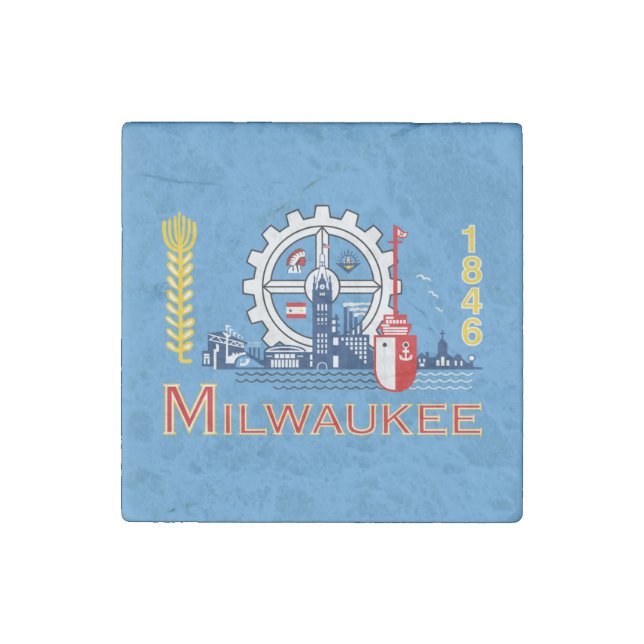 Flag of Milwaukee, Wisconsin Stone Magnet (Front)