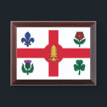 Flag of Montreal, Quebec Award Plaque<br><div class="desc">Award Plaque with the flag of Montreal,  the most populous city in the province of Quebec,  Canada. A white flag with a red cross,  a white pine,  a blue Fleur-de-lys,  a red Rose of Lancaster,  a shamrock,  and a thistle</div>