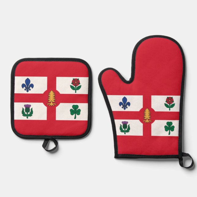 Flag of Montreal, Quebec Oven Mitt & Pot Holder Set (Front)
