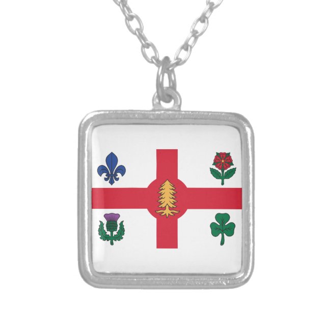 Flag of Montreal, Quebec Silver Plated Necklace (Front)
