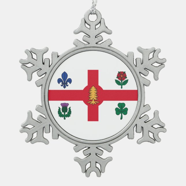Flag of Montreal, Quebec Snowflake Pewter Christmas Ornament (Front)